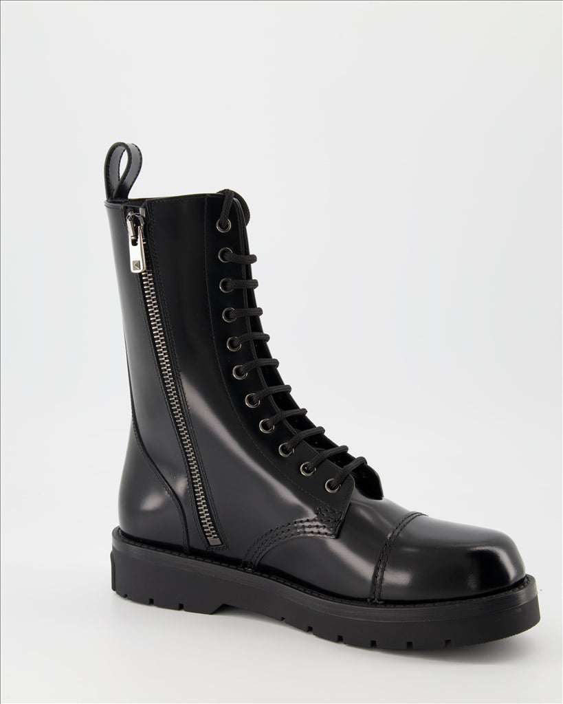 Valentino Garavani, Men's Combat Boots, Patent Leather, Luxury, Elegant Footwear