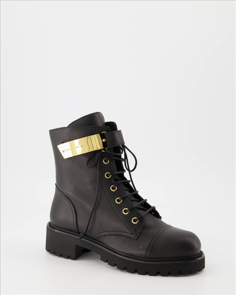 Alexa boots, Giuseppe Zanotti footwear, black leather ankle boots, luxury women’s shoes, designer Italian boots