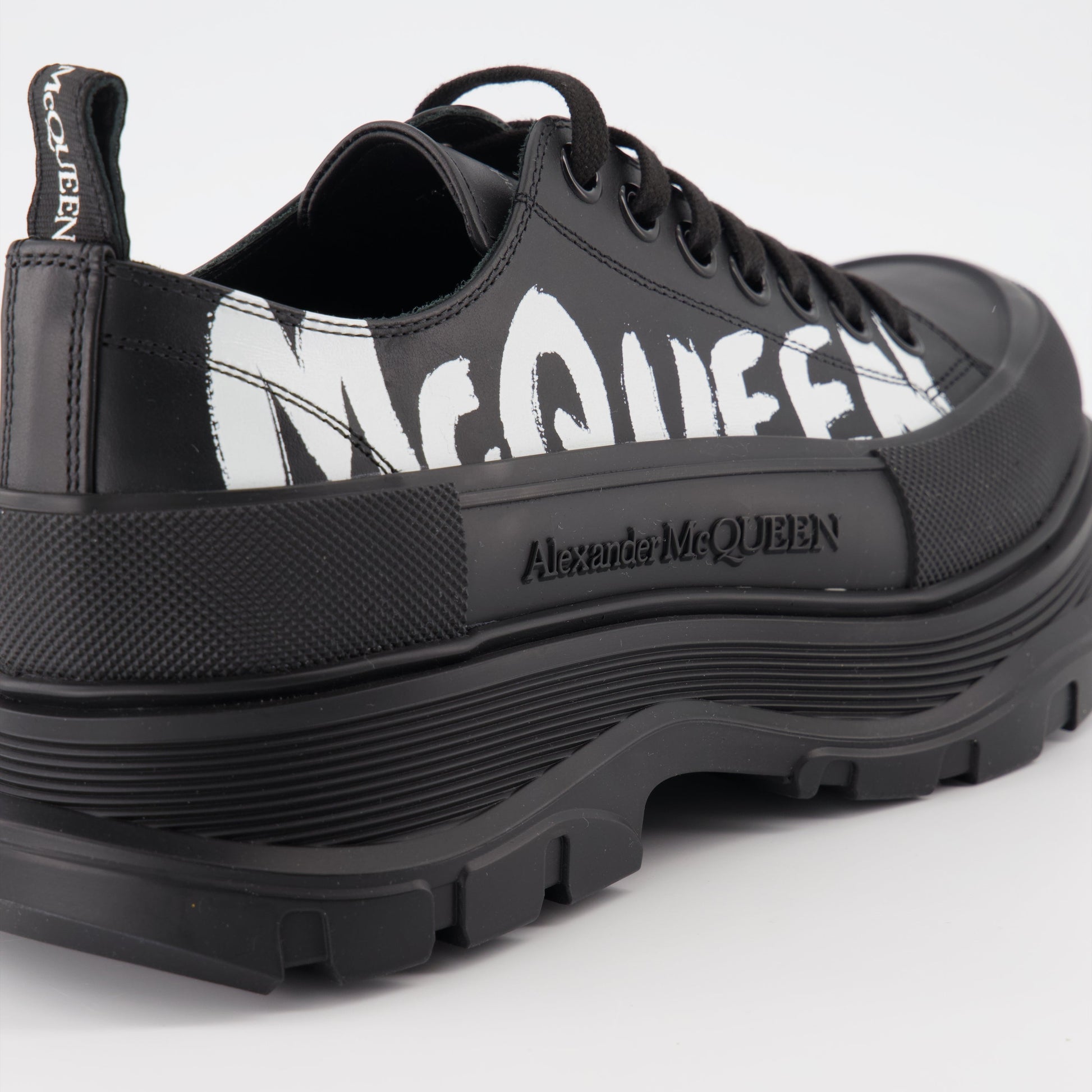 Alexander McQueen, Tread Slick, men's luxury sneakers, black low-top sneakers, designer footwear