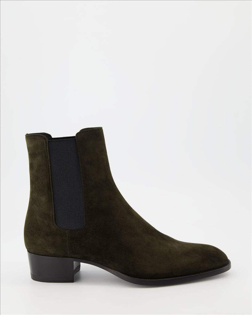 Chelsea boots, brown suede, Saint Laurent, luxury men's, elegant footwear