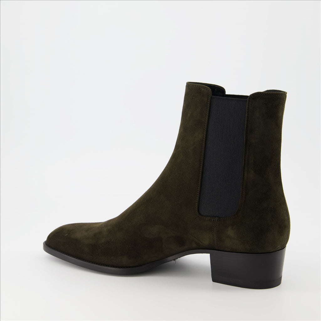 Chelsea boots, brown suede, Saint Laurent, luxury men's, elegant footwear