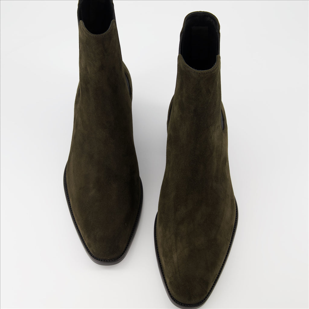 Chelsea boots, brown suede, Saint Laurent, luxury men's, elegant footwear