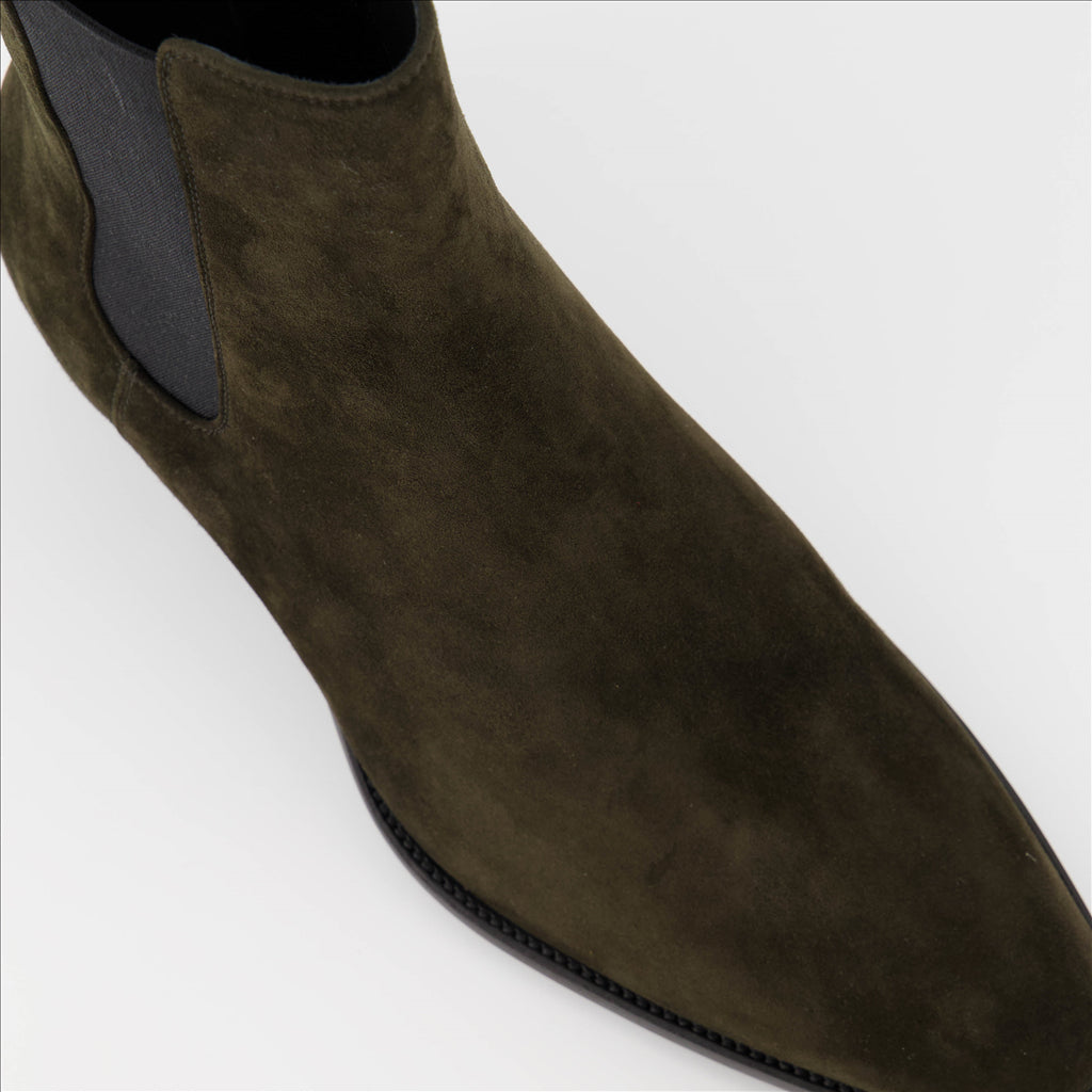 Chelsea boots, brown suede, Saint Laurent, luxury men's, elegant footwear