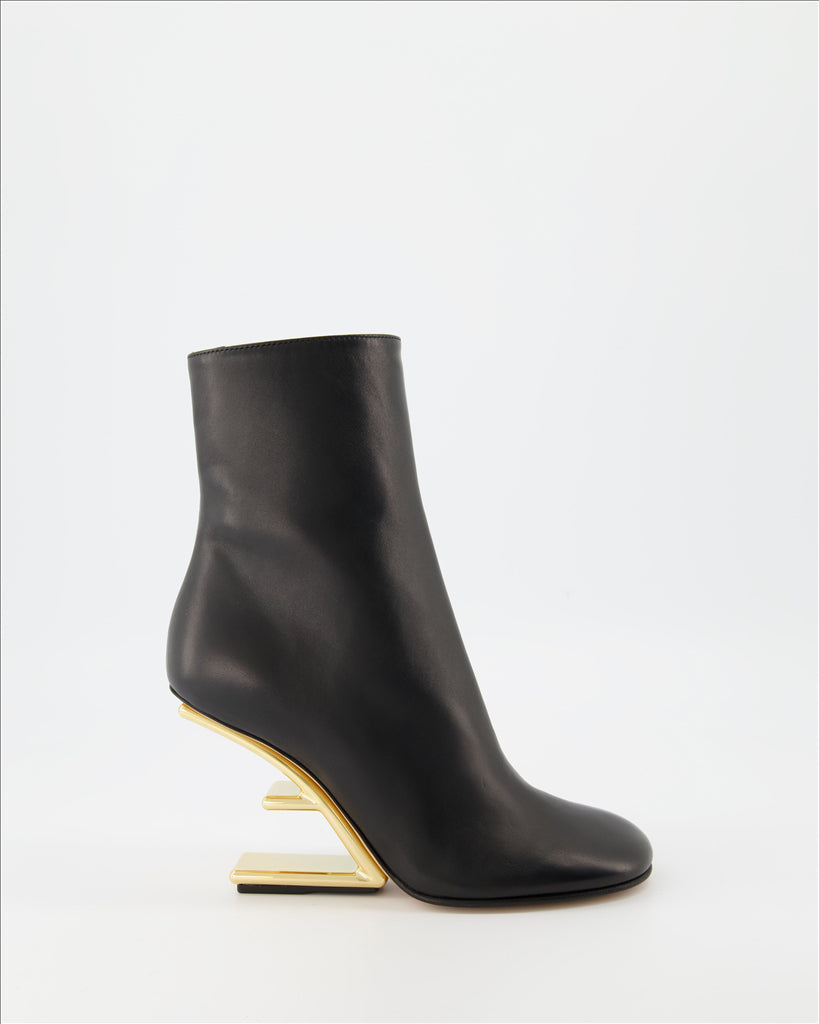 Fendi, luxury women's booties, nappa leather, sculpted heel, black booties