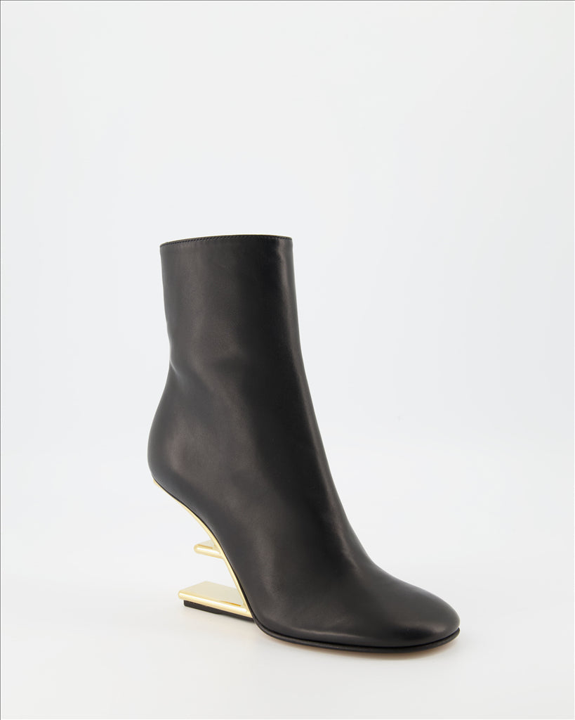 Fendi, luxury women's booties, nappa leather, sculpted heel, black booties