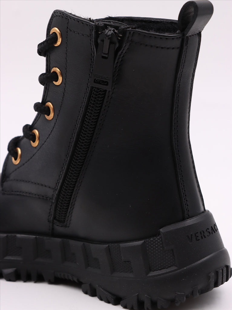 Versace kids boots, Medusa Stud, luxury children's footwear, black ankle boots, designer kids shoes