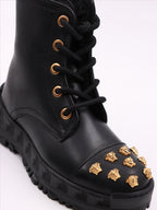 Versace kids boots, Medusa Stud, luxury children's footwear, black ankle boots, designer kids shoes