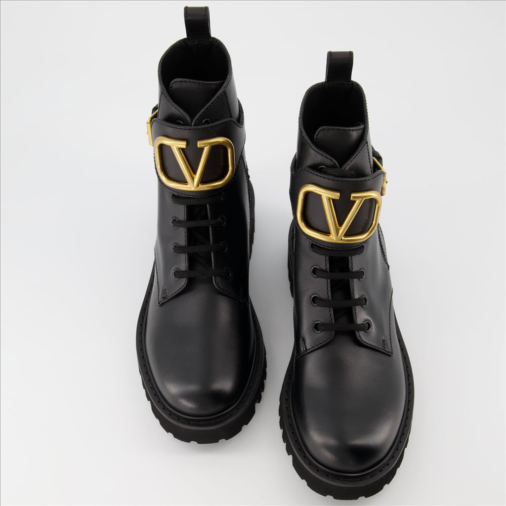 Valentino Garavani, black ankle boots, luxury footwear, elegant style, quality leather