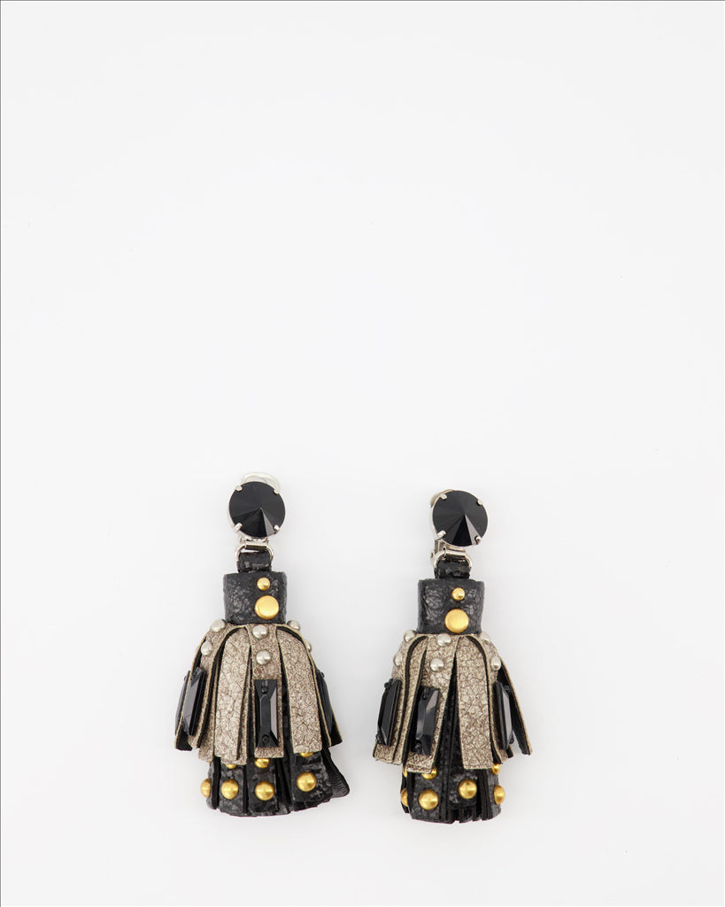 Prada Earrings, Vintage Leather Design, Luxury Accessories, Prada Jewelry, Timeless Elegance