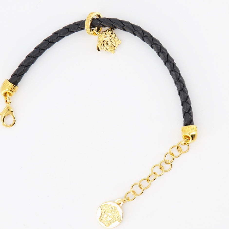 Versace, Medusa Bracelet, Women’s Luxury Bracelet, Black Braided Bracelet, Designer Jewelry