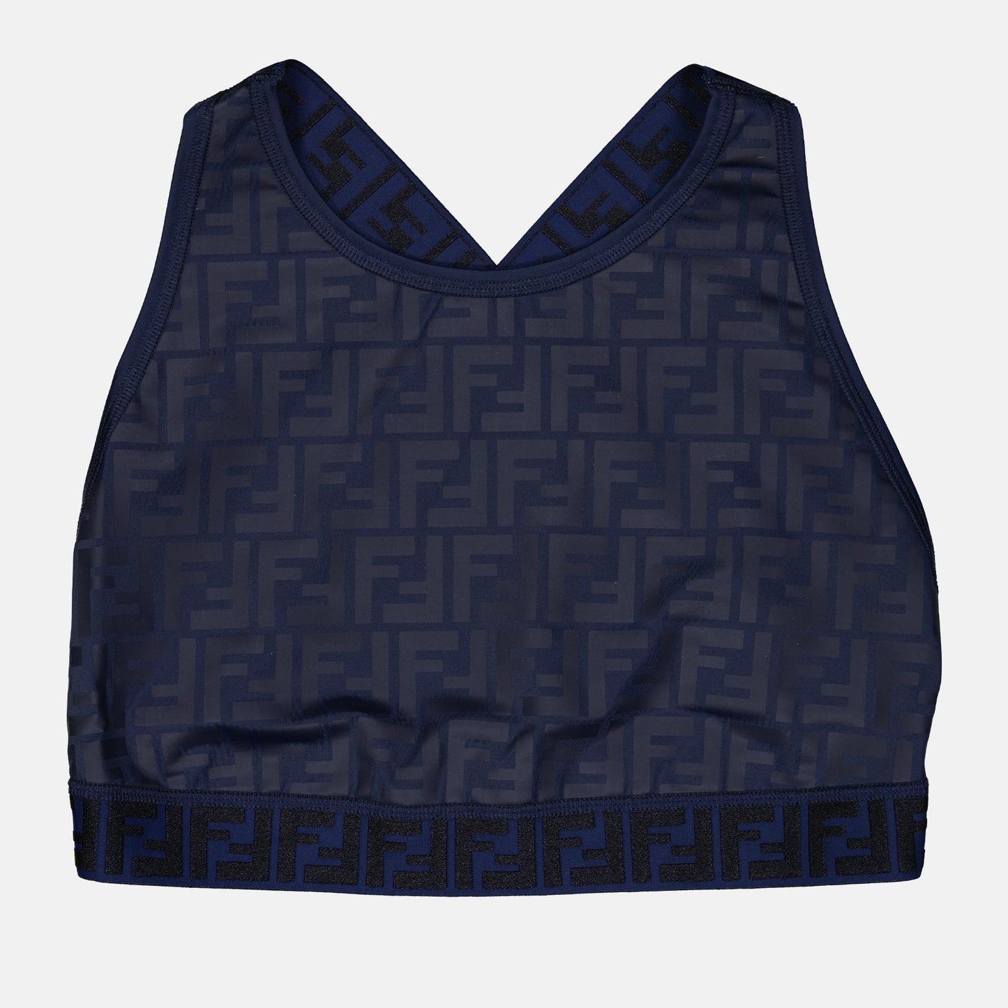 Fendi sports bra, luxury activewear, designer athletic wear, Fendirama blue, high-end sports apparel