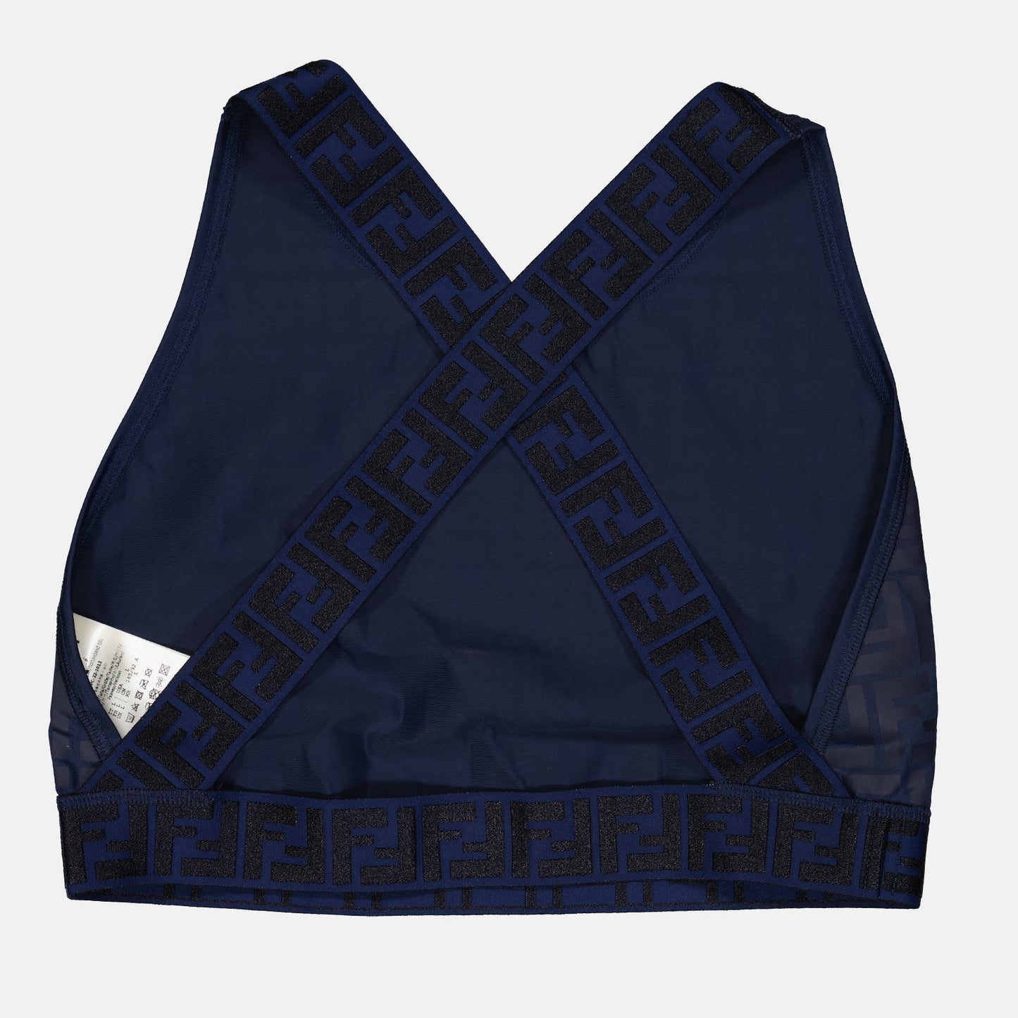 Fendi sports bra, luxury activewear, designer athletic wear, Fendirama blue, high-end sports apparel