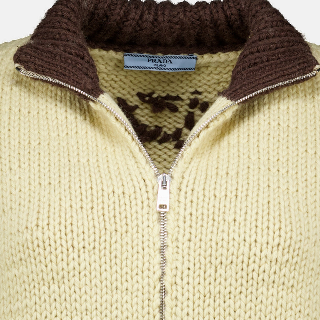 Cárdigan beige de lana con cremallera