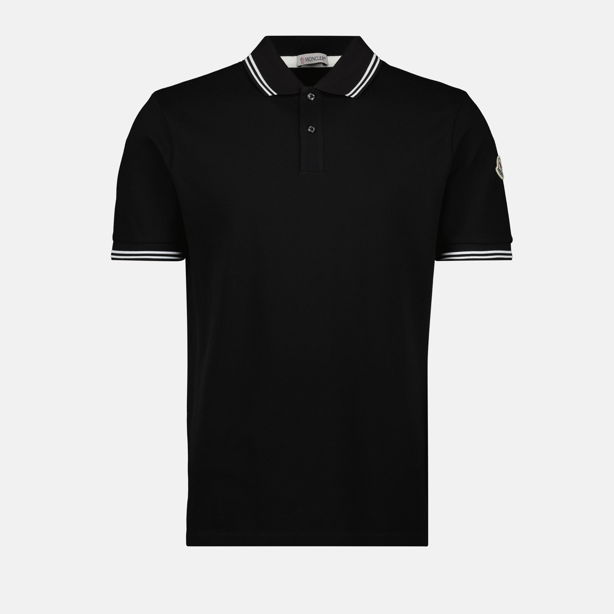 Black polo, striped trim polo, Moncler polo, cotton polo shirt, spring-summer collection