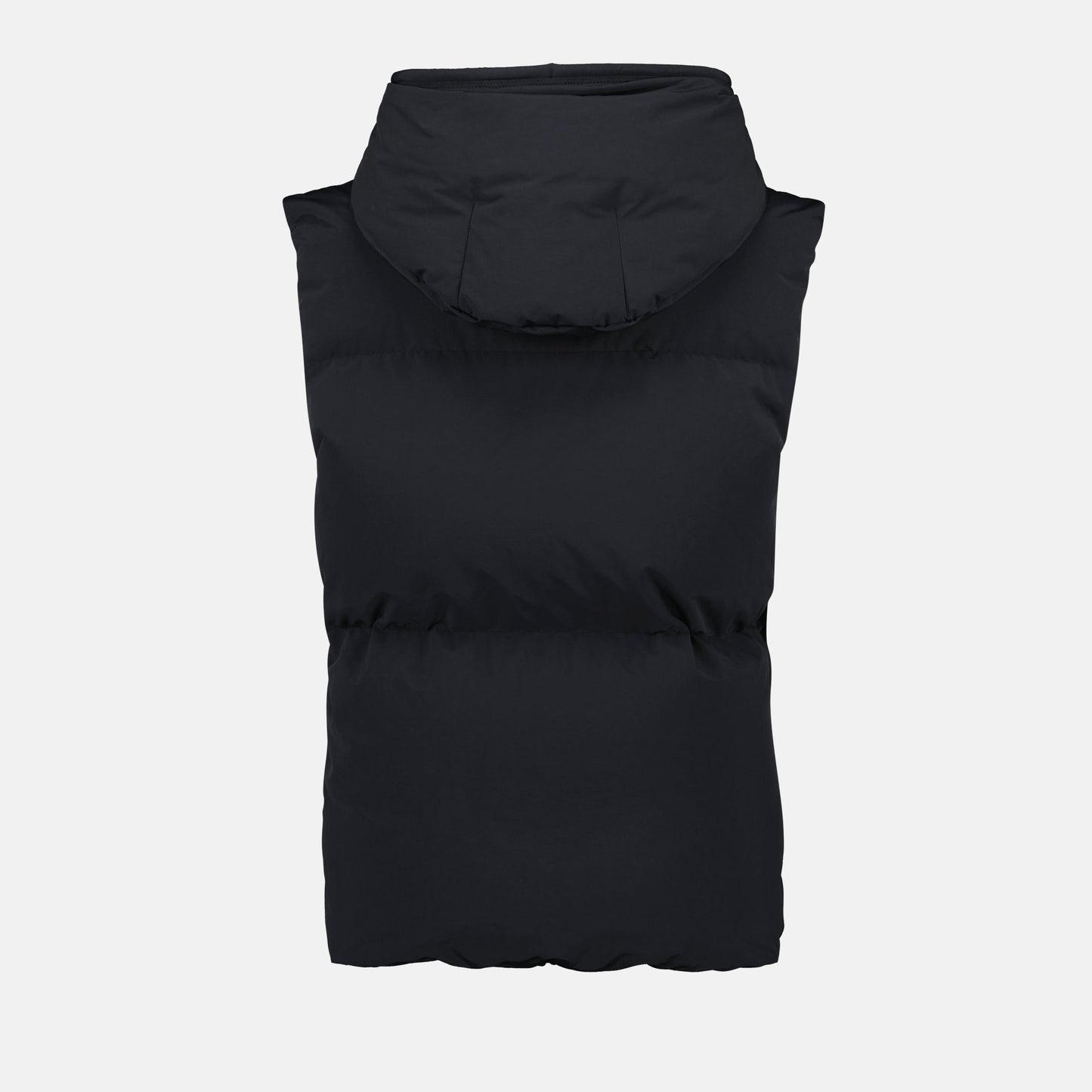 sleeveless puffer vest, black vest, Moncler Grenoble, quilted vest, adjustable hood