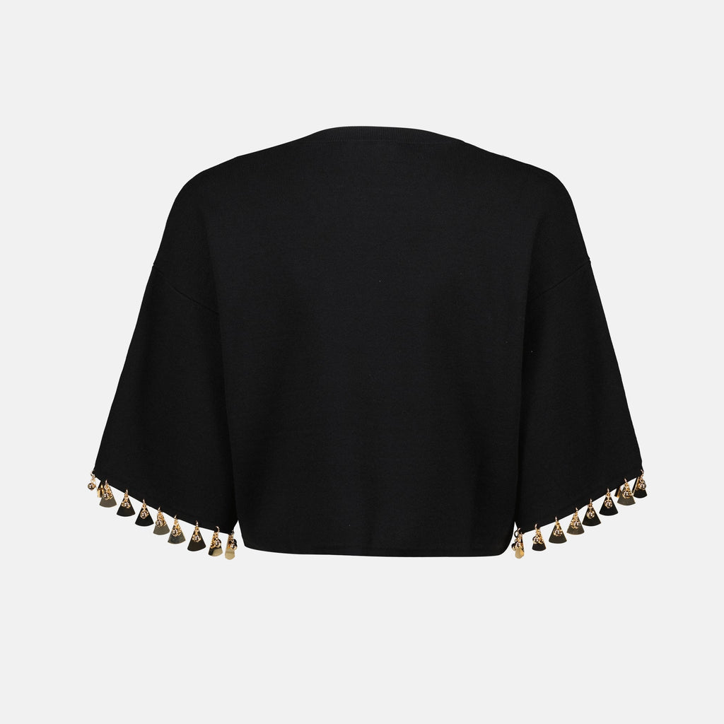 black crop sweater, knitwear, Rabanne, metallic details, Spring-Summer collection