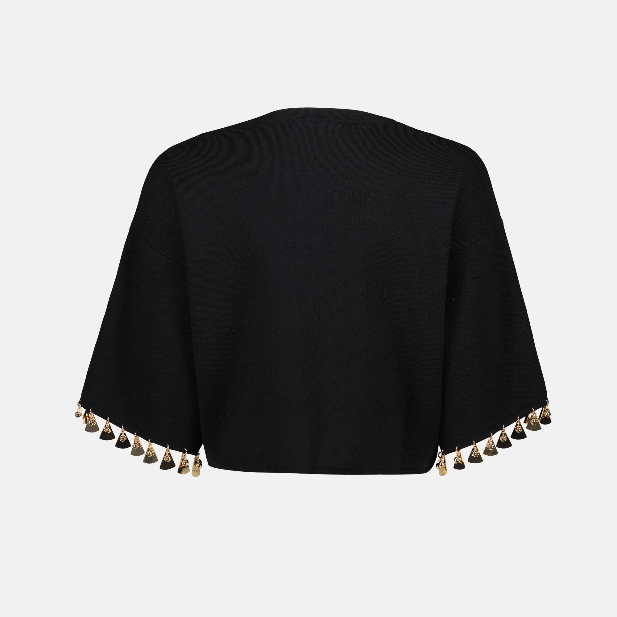 black crop sweater, knitwear, Rabanne, metallic details, Spring-Summer collection