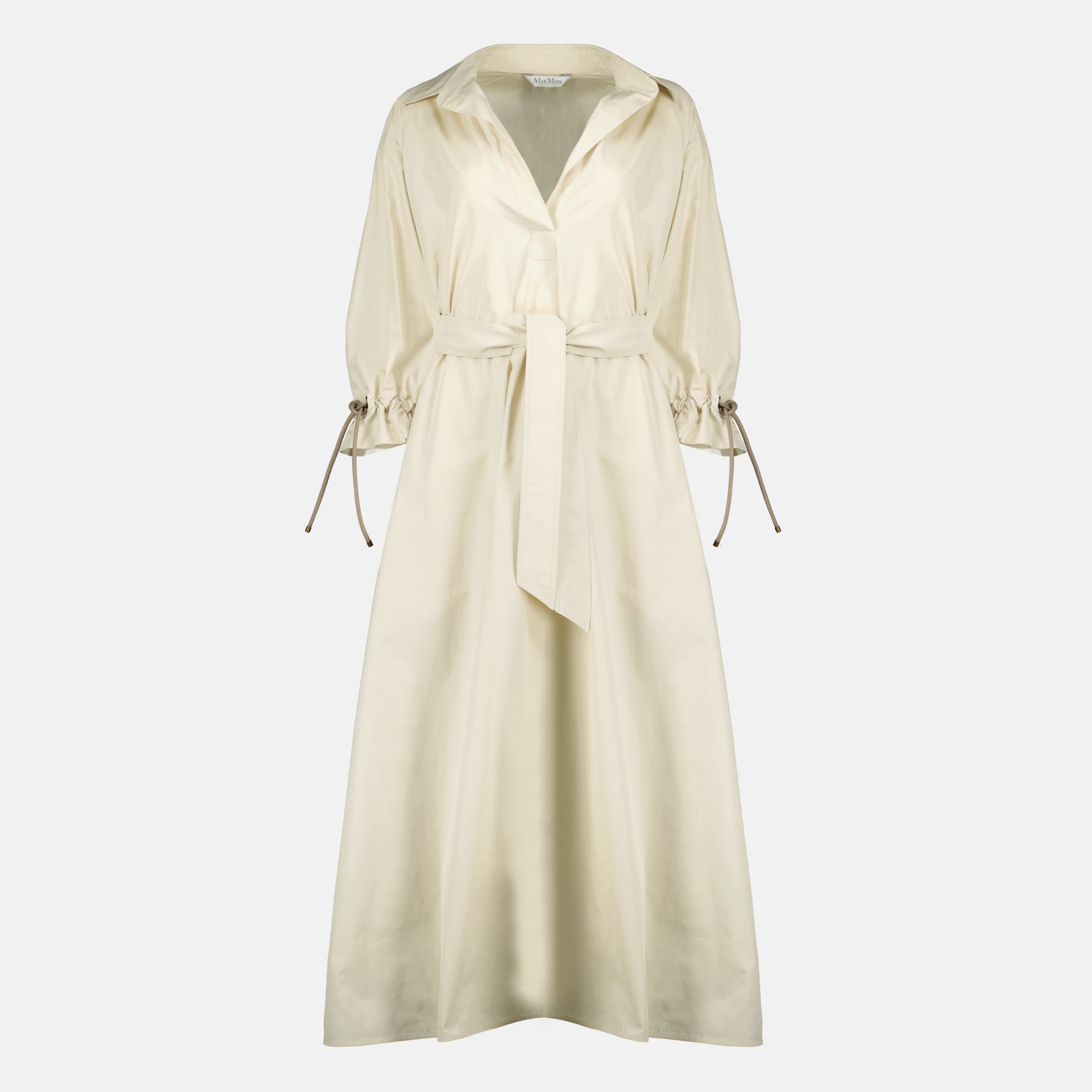 Image d'une robe en popeline de coton beige par Max Mara pour femmes - Saison Printemps-Été 2026 - Vue de face