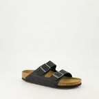 Image of Black Leather Sandals by Birkenstock for Men - Season Autumn-Winter 2024 - Front Right Three-Quarter View