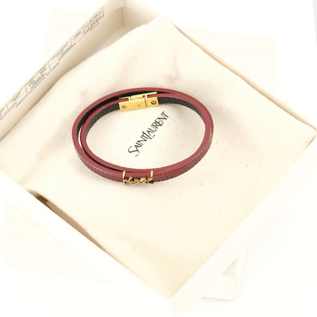 Cassandre Bracelet, Bordeaux Leather Accessory, Embossed Lizard Bracelet, Saint Laurent Jewelry, Chic Women's Accessories