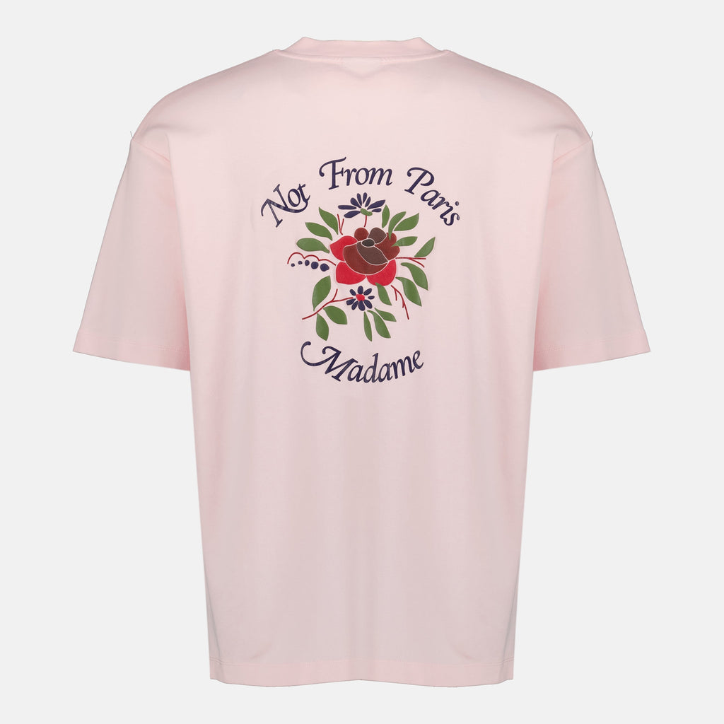 Image of Rose Slogan T-Shirt - Drôle de Monsieur by Drole De Monsieur for Men - Season Spring-Summer 2026 - Back View
