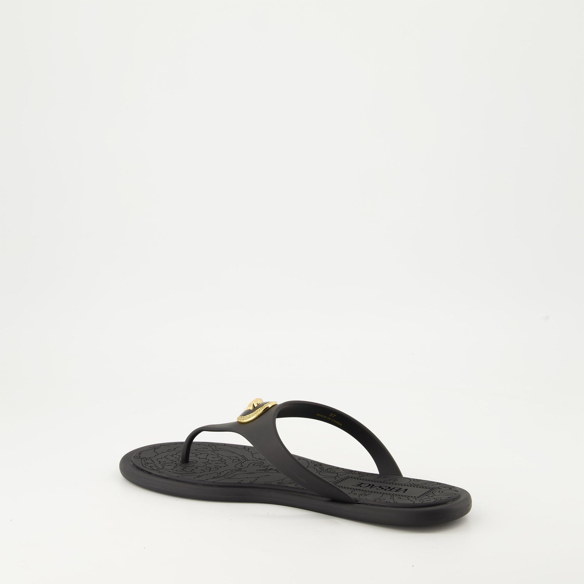 Alia slides, Versace slides, luxury black slides, rubber slides, designer footwear