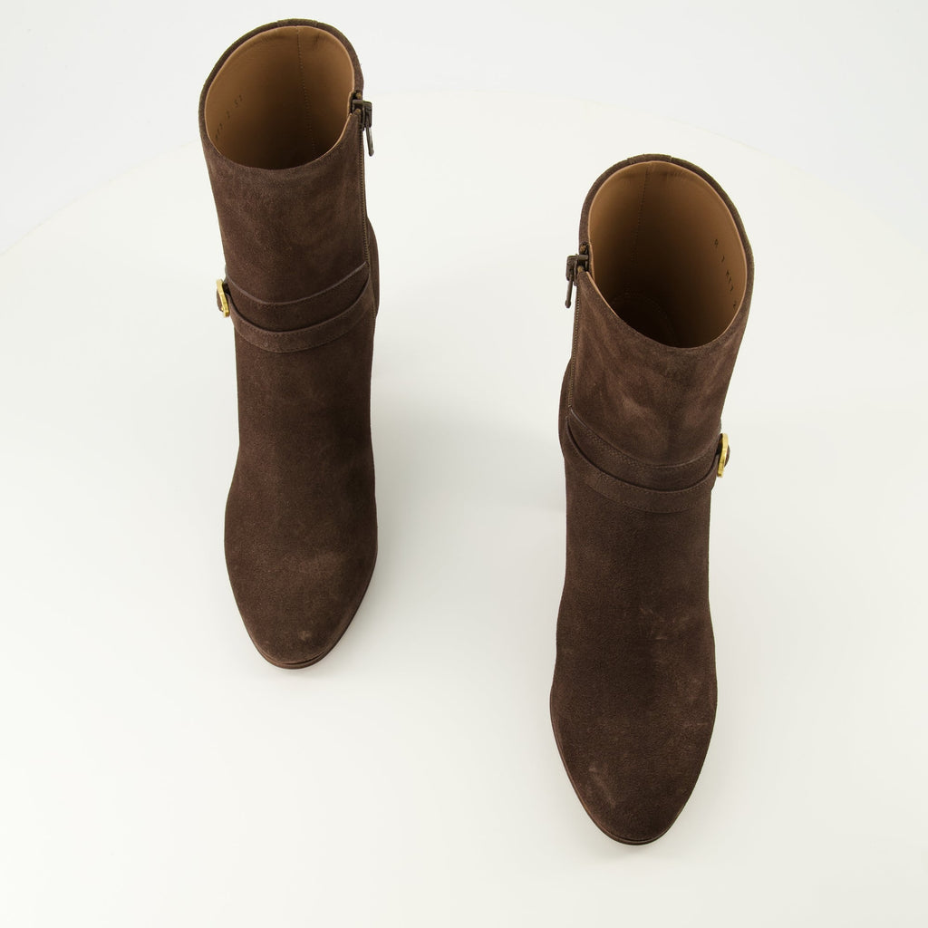 Pattie ankle boots, Valentino Garavani, brown boots, leather footwear, VLogo Signature