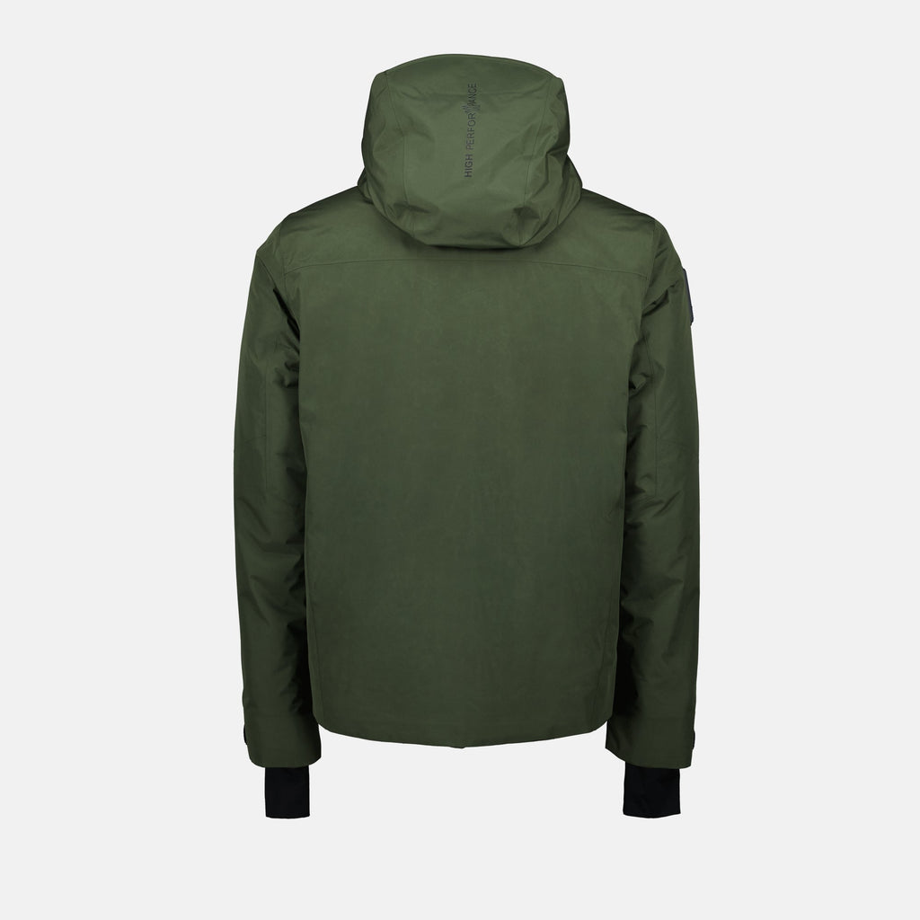 Balmhorn jacket, green nylon jacket, Moncler outerwear, tricolor details, adjustable hood