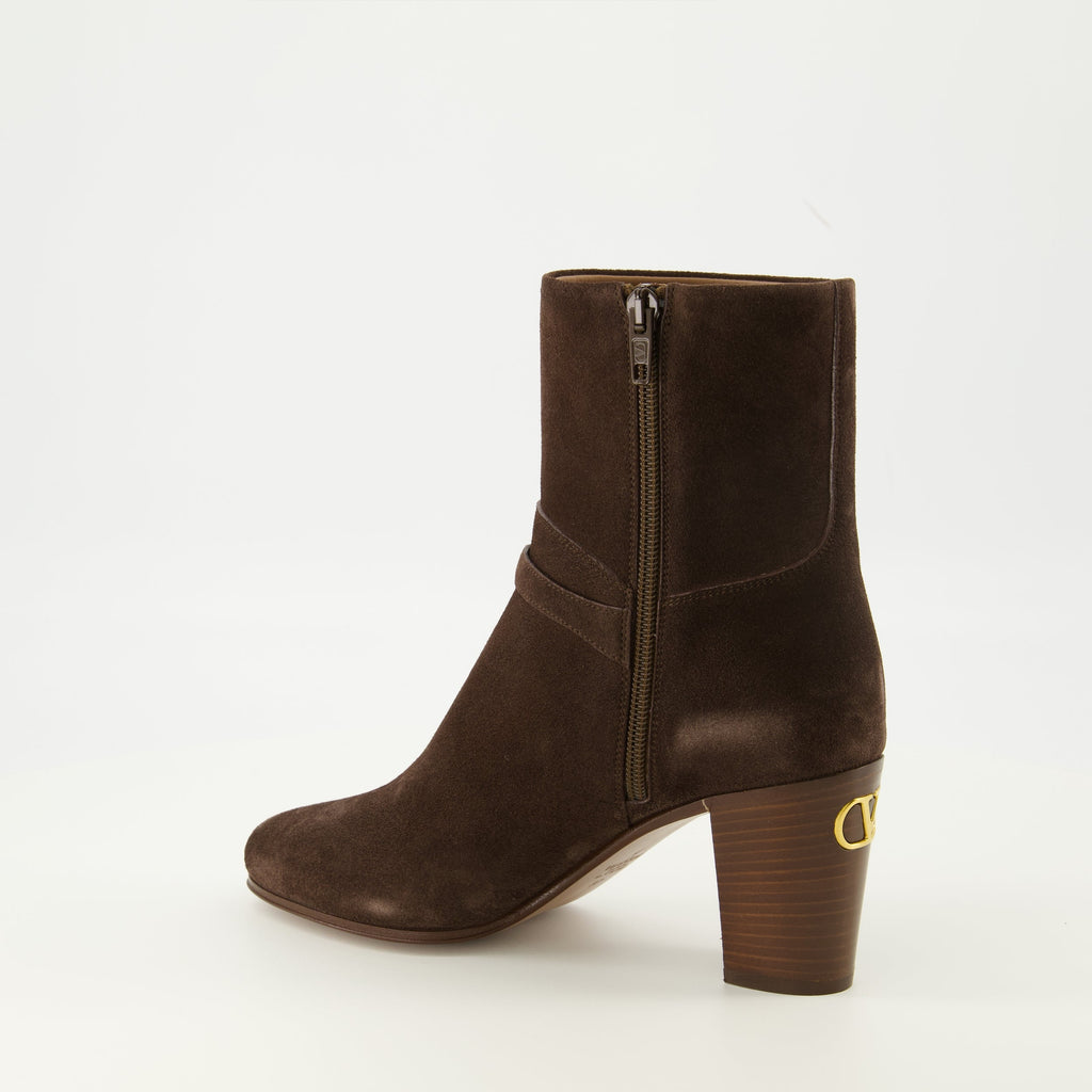 Pattie ankle boots, Valentino Garavani, brown boots, leather footwear, VLogo Signature
