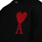 Oversize black pullover, Heart embroidery sweater, AMI Paris wool pullover, Autumn-Winter 2024 luxury, High-fashion knitwear