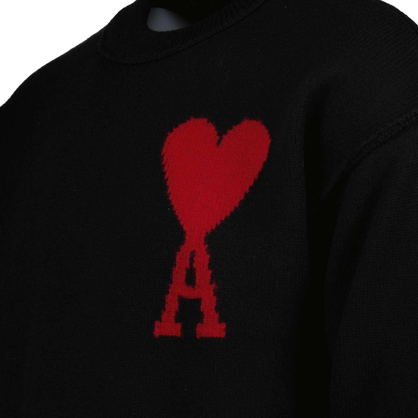 Oversize black pullover, Heart embroidery sweater, AMI Paris wool pullover, Autumn-Winter 2024 luxury, High-fashion knitwear