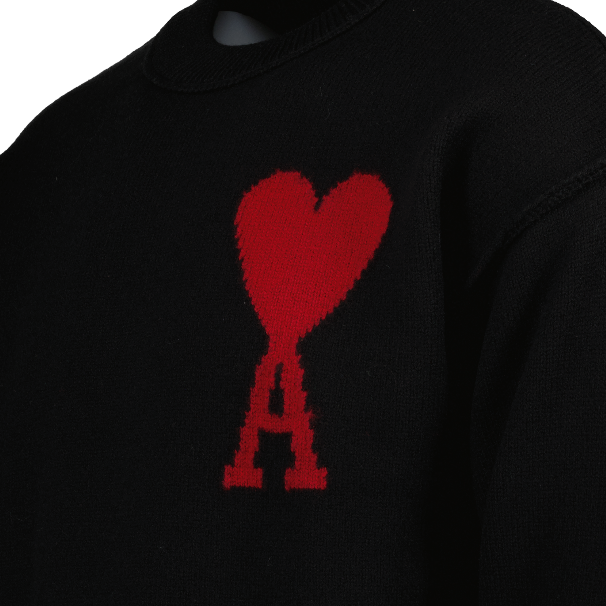 Oversize black pullover, Heart embroidery sweater, AMI Paris wool pullover, Autumn-Winter 2024 luxury, High-fashion knitwear
