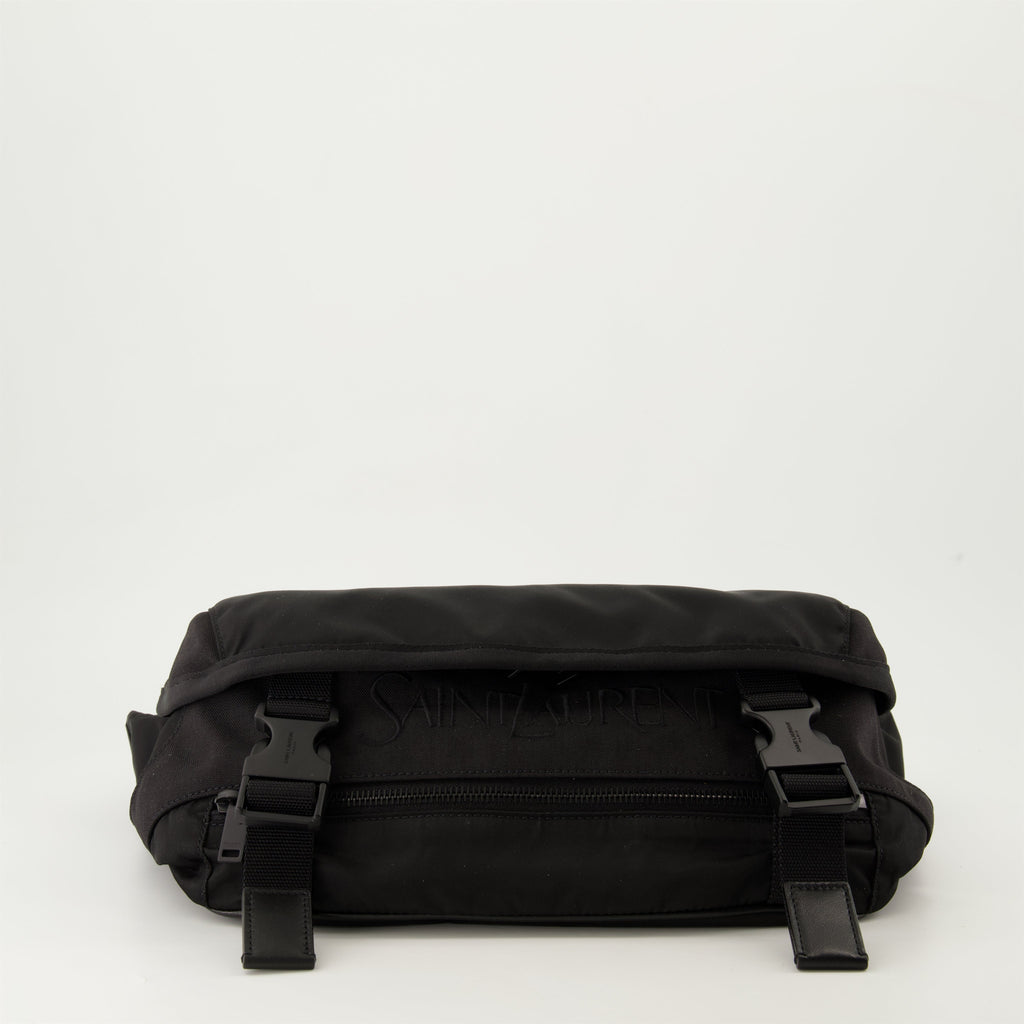 Black belt bag, nylon bag, Saint Laurent accessories, adjustable strap bag, luxury men's fashion