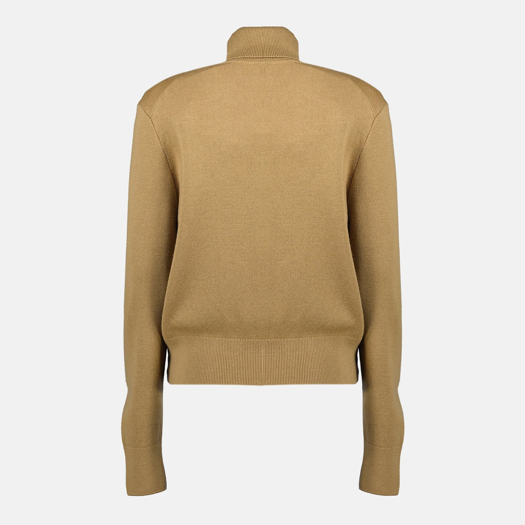 brown turtleneck sweater, AMI Paris, wool sweater, embroidered logo, Autumn-Winter 2025