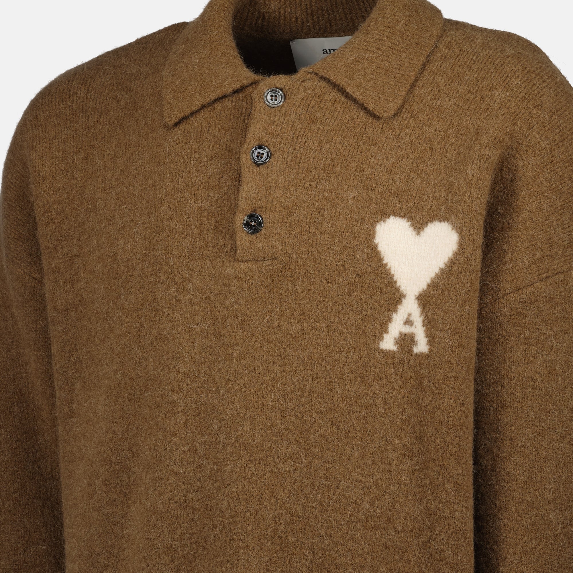 AMI Paris polo, brown alpaca polo, long sleeve polo, versatile sweater, unisex fashion piece