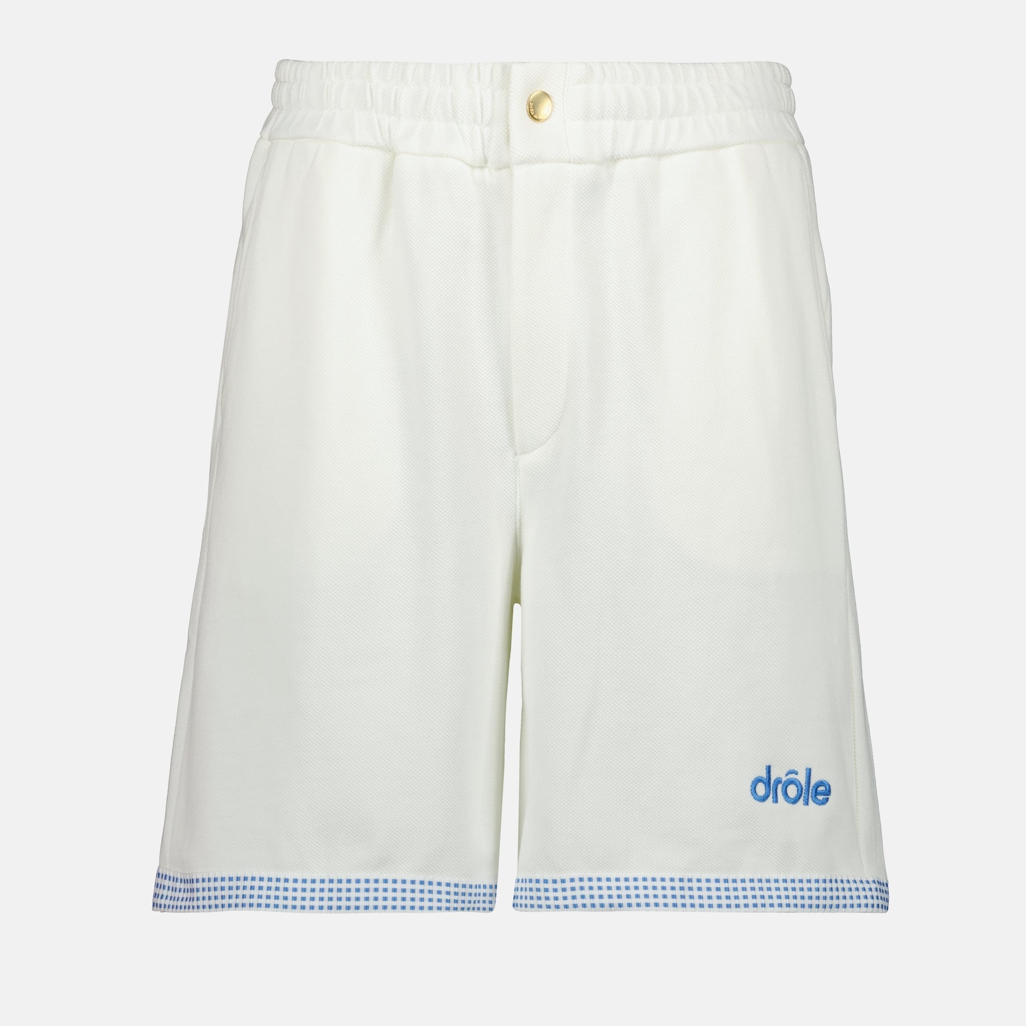 white cotton shorts, Drôle De Monsieur, summer shorts, casual wear, embroidered logo