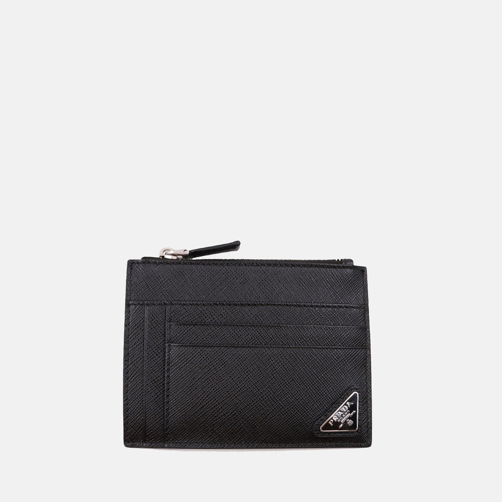 Prada card holder, Saffiano leather wallet, black card holder, men's accessories, minimalist wallet