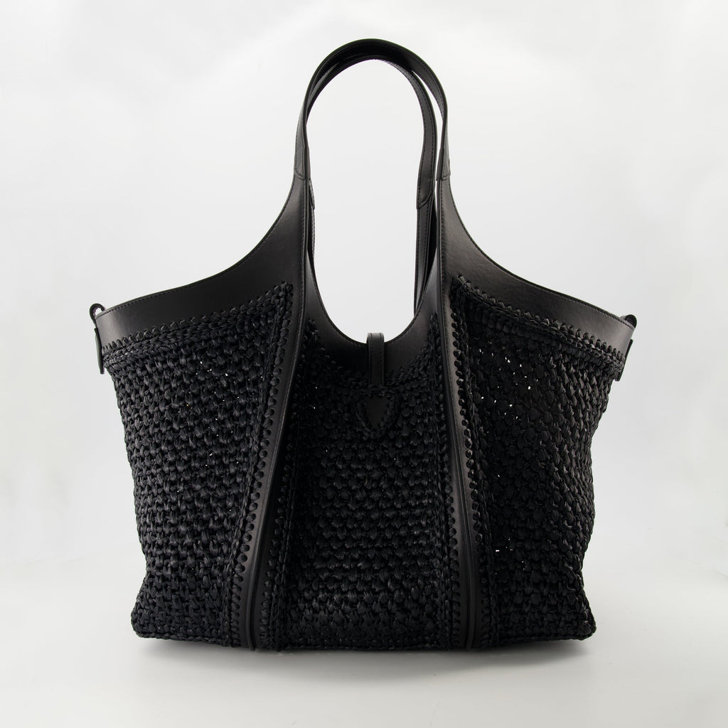 black raffia cabas, T Timeless bag, leather and raffia tote, Tod's accessories, stylish handbags
