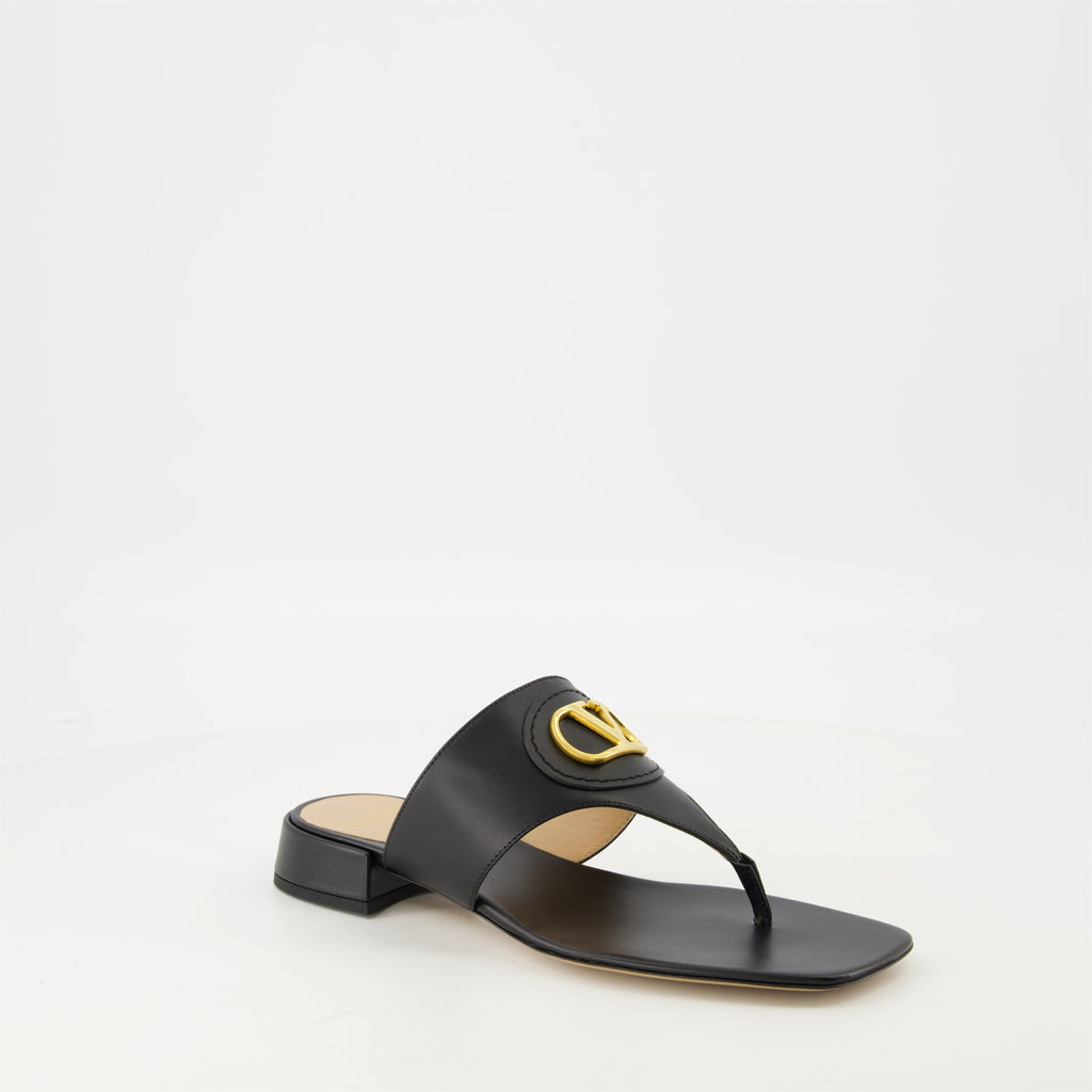 black leather slides, VLogo sandals, open toe slides, Valentino footwear, Spring-Summer 2025