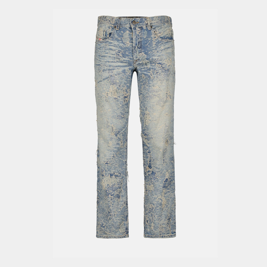 Image of Distressed Blue-Grey Denim Jeans by Diesel for Men - Season Autumn-Winter 2024 - Front View