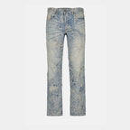 Image of Distressed Blue-Grey Denim Jeans by Diesel for Men - Season Autumn-Winter 2024 - Front View