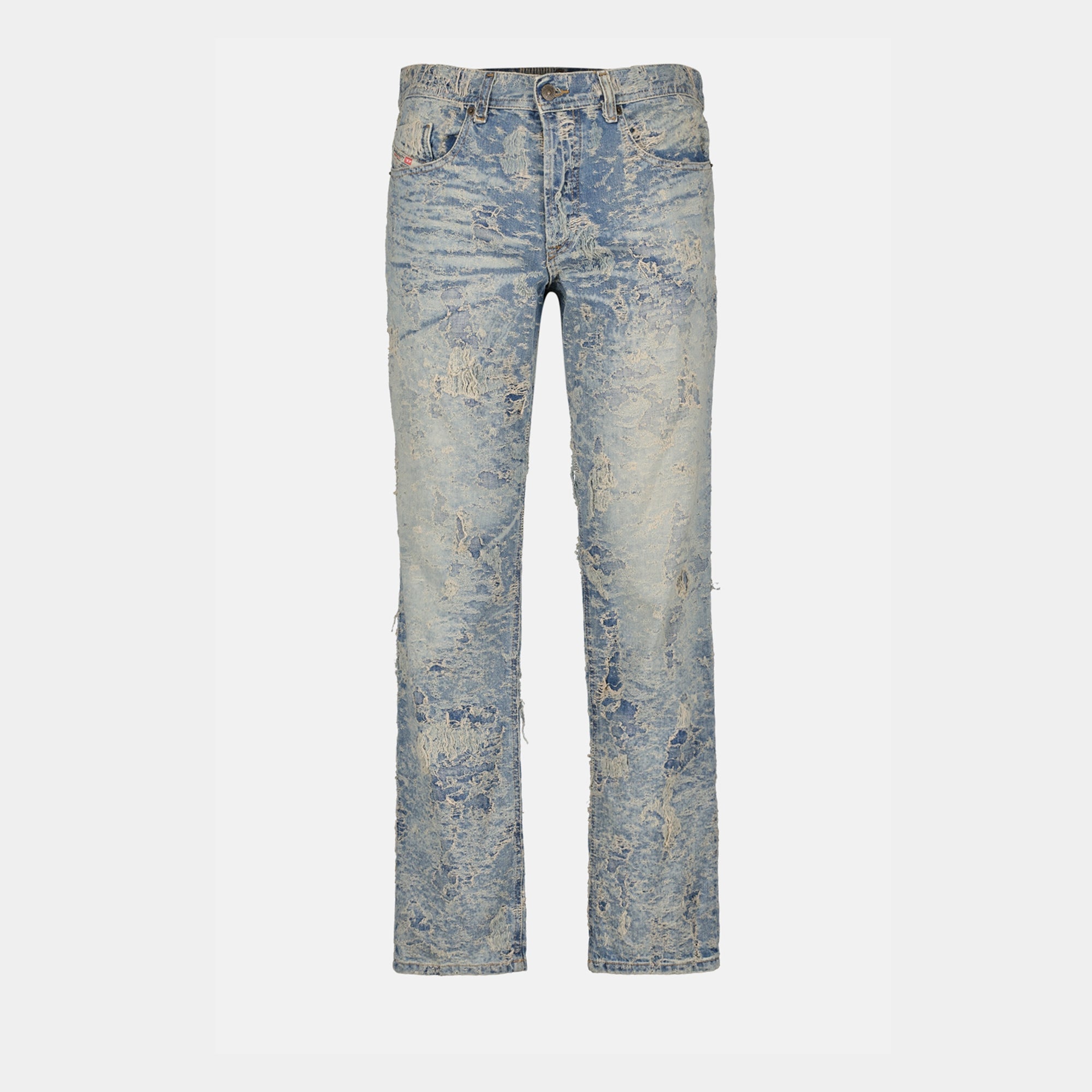 Image of Distressed Blue-Grey Denim Jeans by Diesel for Men - Season Autumn-Winter 2024 - Front View