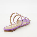 Rockstud sandals, violet leather sandals, designer footwear, spring-summer collection, stylish strap sandals