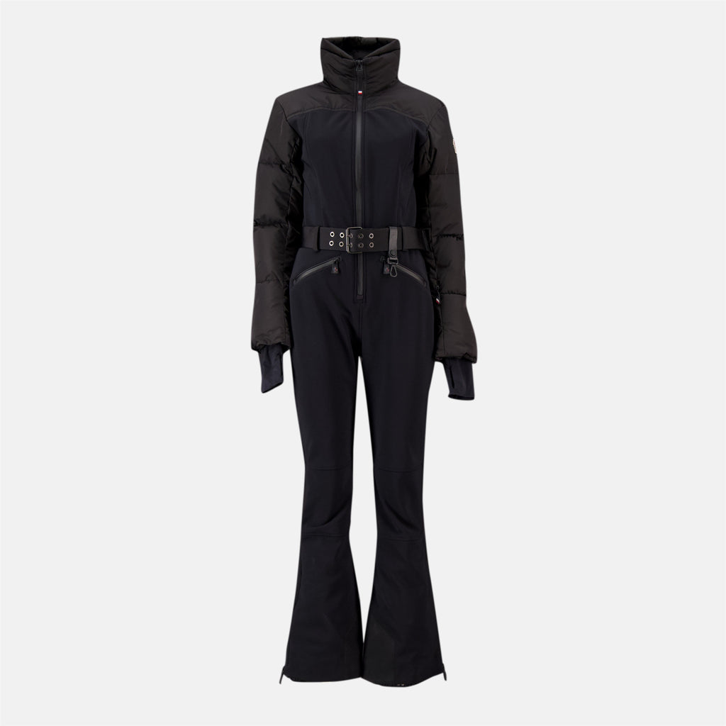 Moncler Grenoble ski suit, black ski suit, waterproof ski wear, women's ski outfit, luxury winter apparel