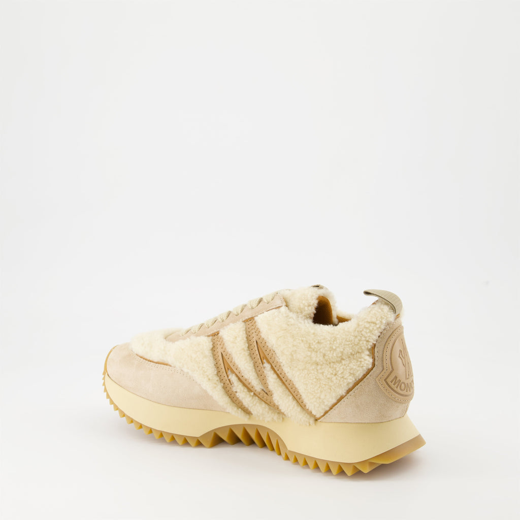- Shearling sneakers- Moncler AW 2024- Luxury footwear- Beige suede sneakers- High-end casual shoes