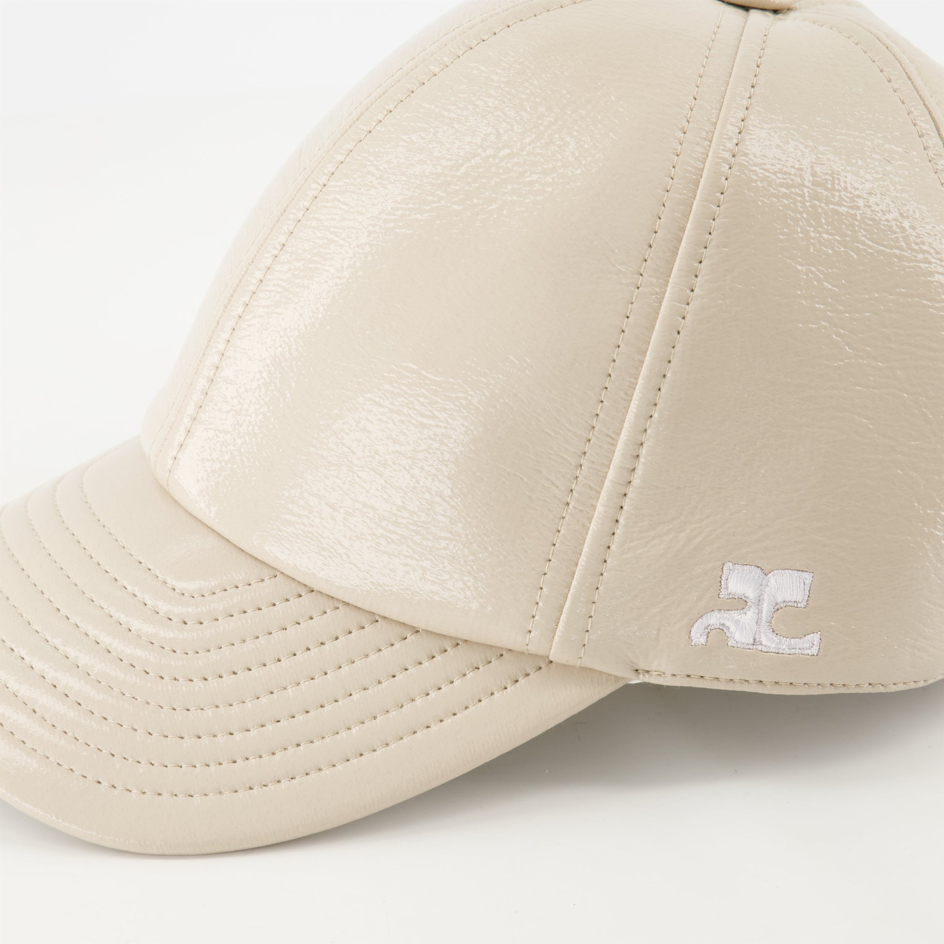 vinyl cap, beige cap, adjustable cap, AC logo cap, Courrèges cap