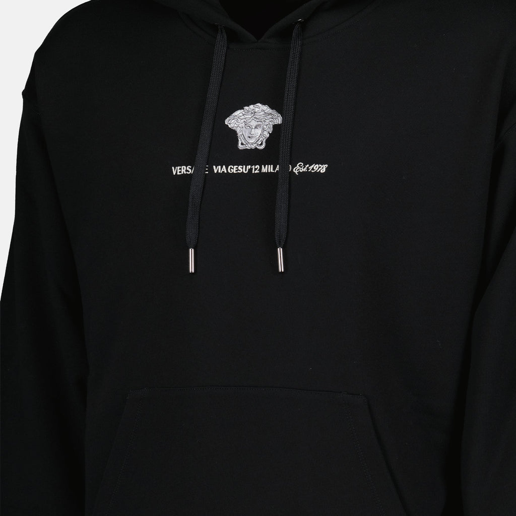 Versace hoodie, Black hoodie, Luxury outerwear, Designer hoodie, Premium cotton hoodie