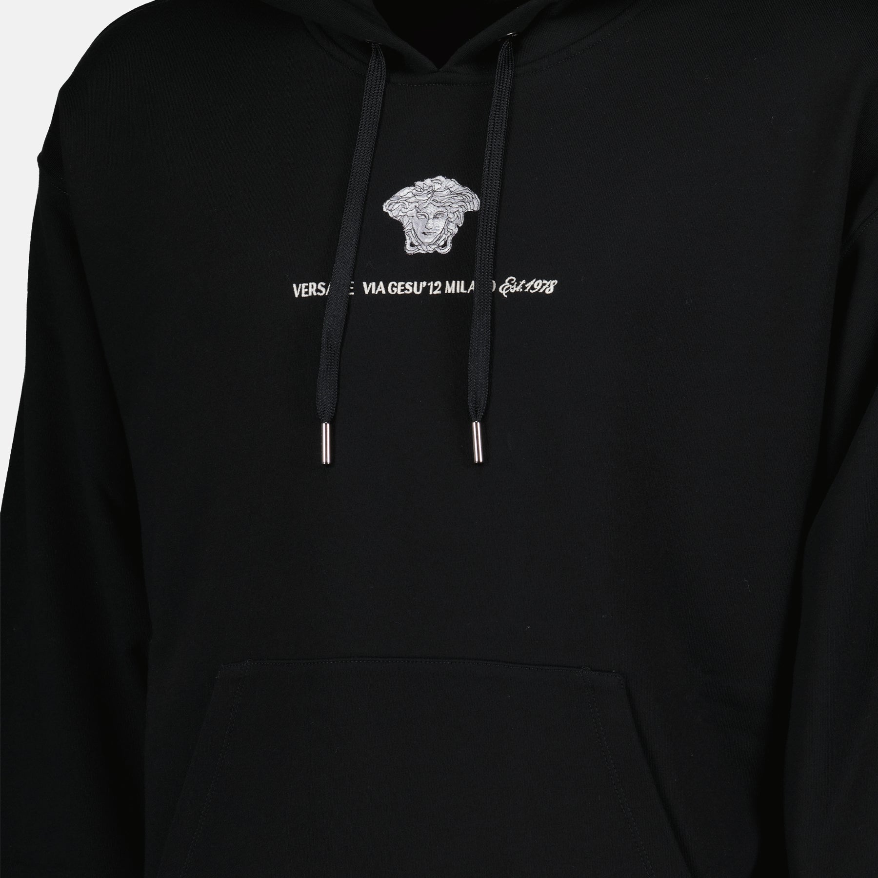 Versace hoodie, Black hoodie, Luxury outerwear, Designer hoodie, Premium cotton hoodie