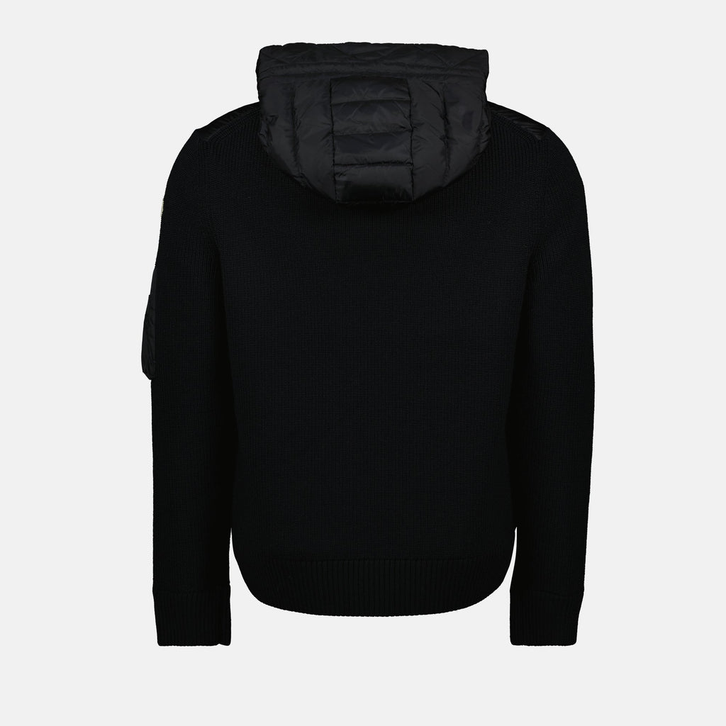 Moncler cardigan, zipped cardigan, black cardigan, men's outerwear, wool and nylon blend