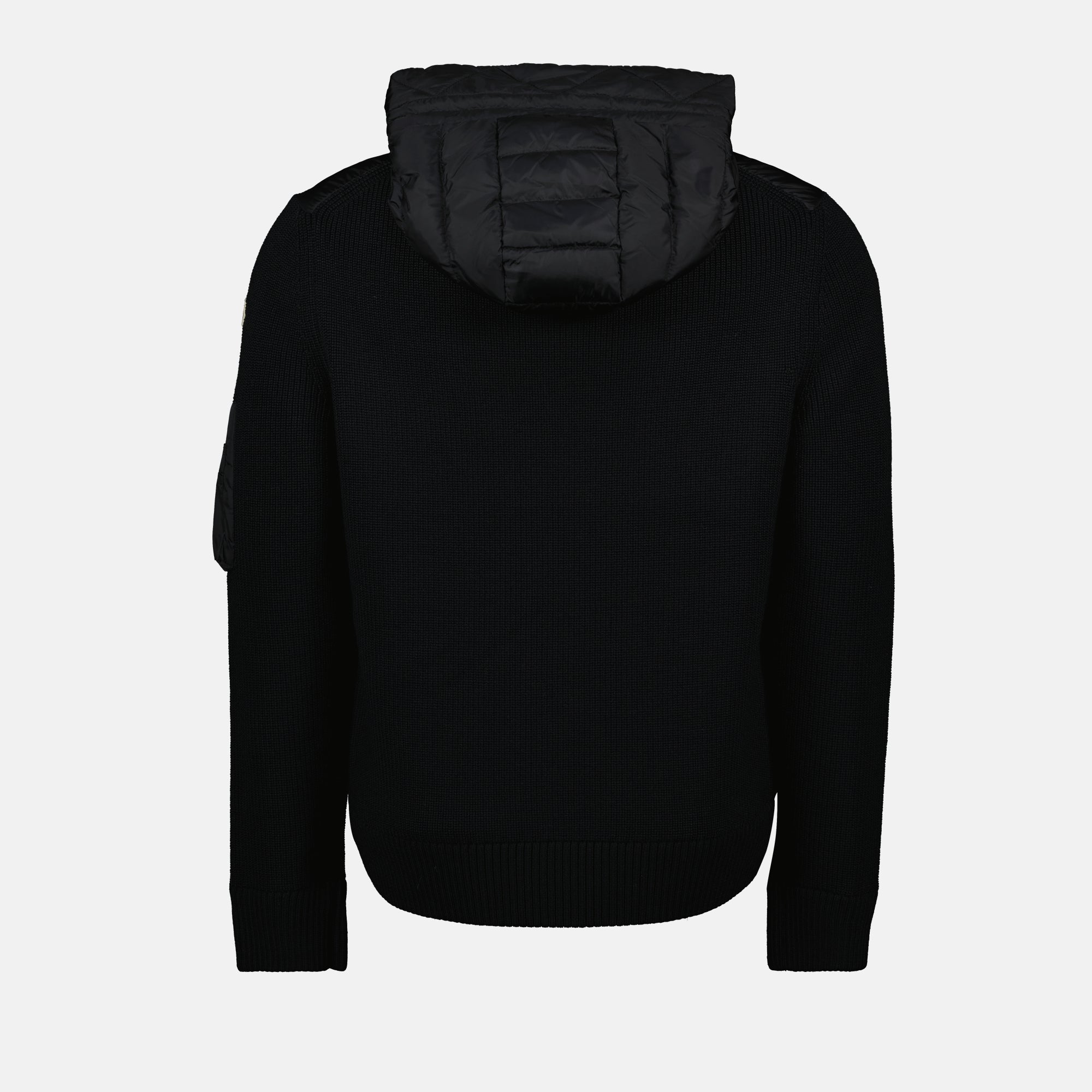 Moncler cardigan, zipped cardigan, black cardigan, men's outerwear, wool and nylon blend